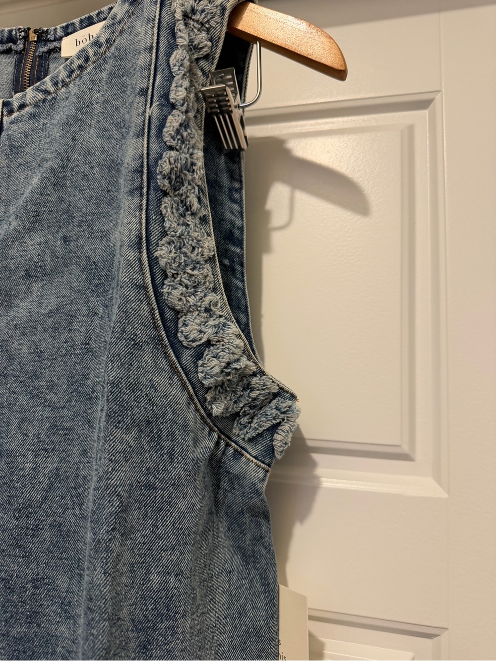 bohme Washed Blue Denim Shift Dress with Crochet Trim - Picture 3 of 6